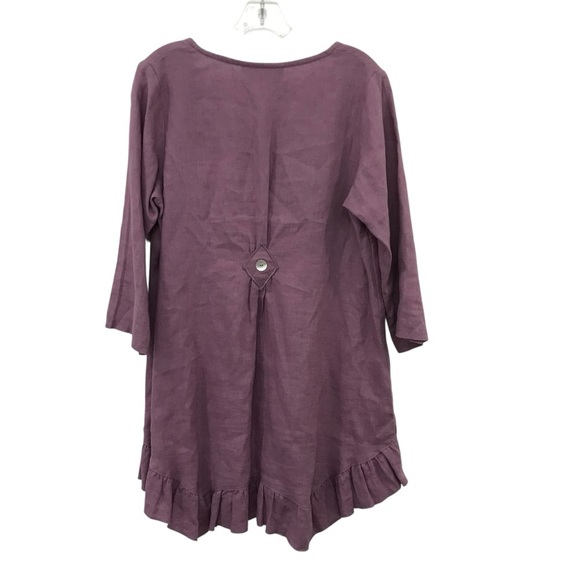 Goddess Gear 100% Linen Dress Ruffle Hen V Neck Casual Lavender Medium Boho - Picture 2 of 5